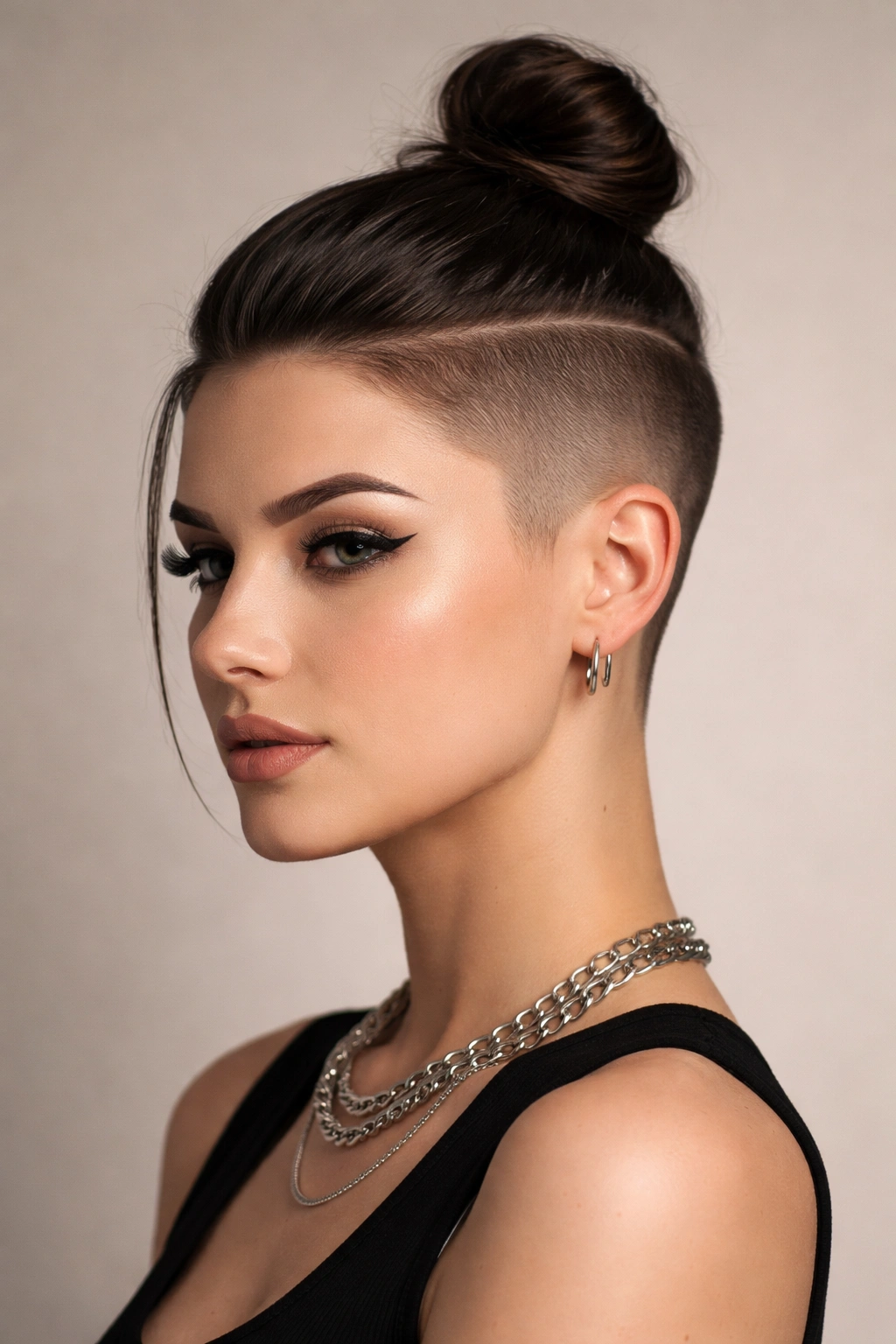 Headshot of undercut sides with longer top prepared for a topknot