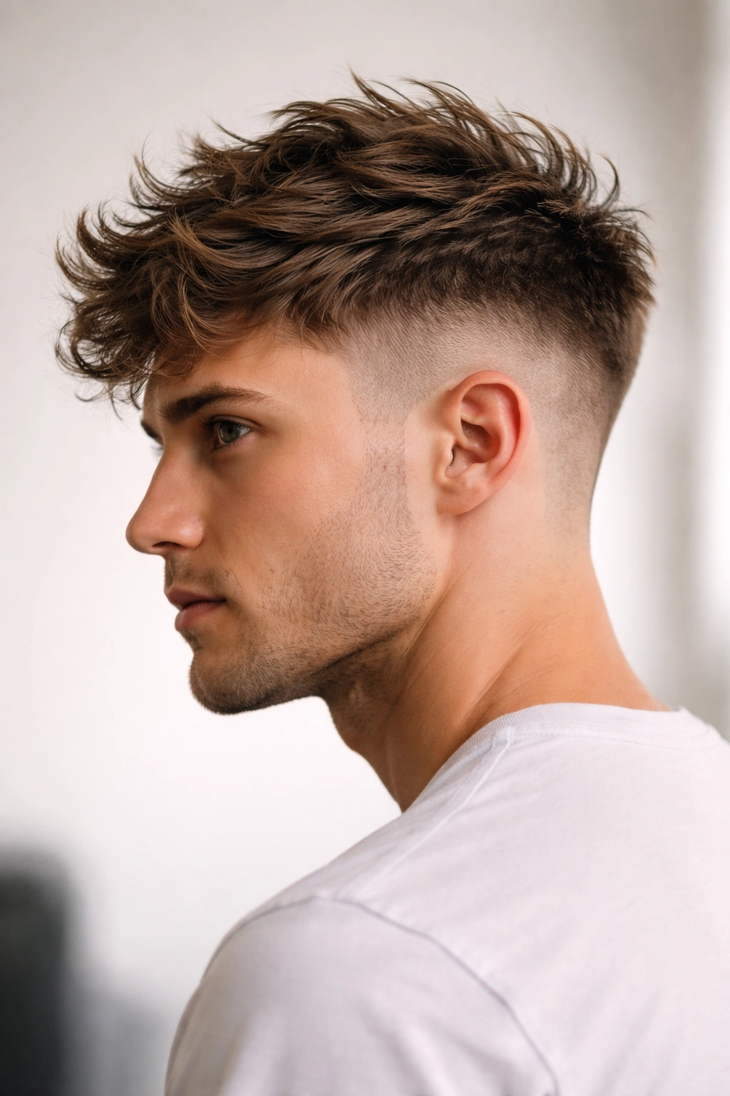 12 Low Maintenance Short Cuts You Can Air Dry 5 Undercut with very short sides and tousled top in a studio portrait
