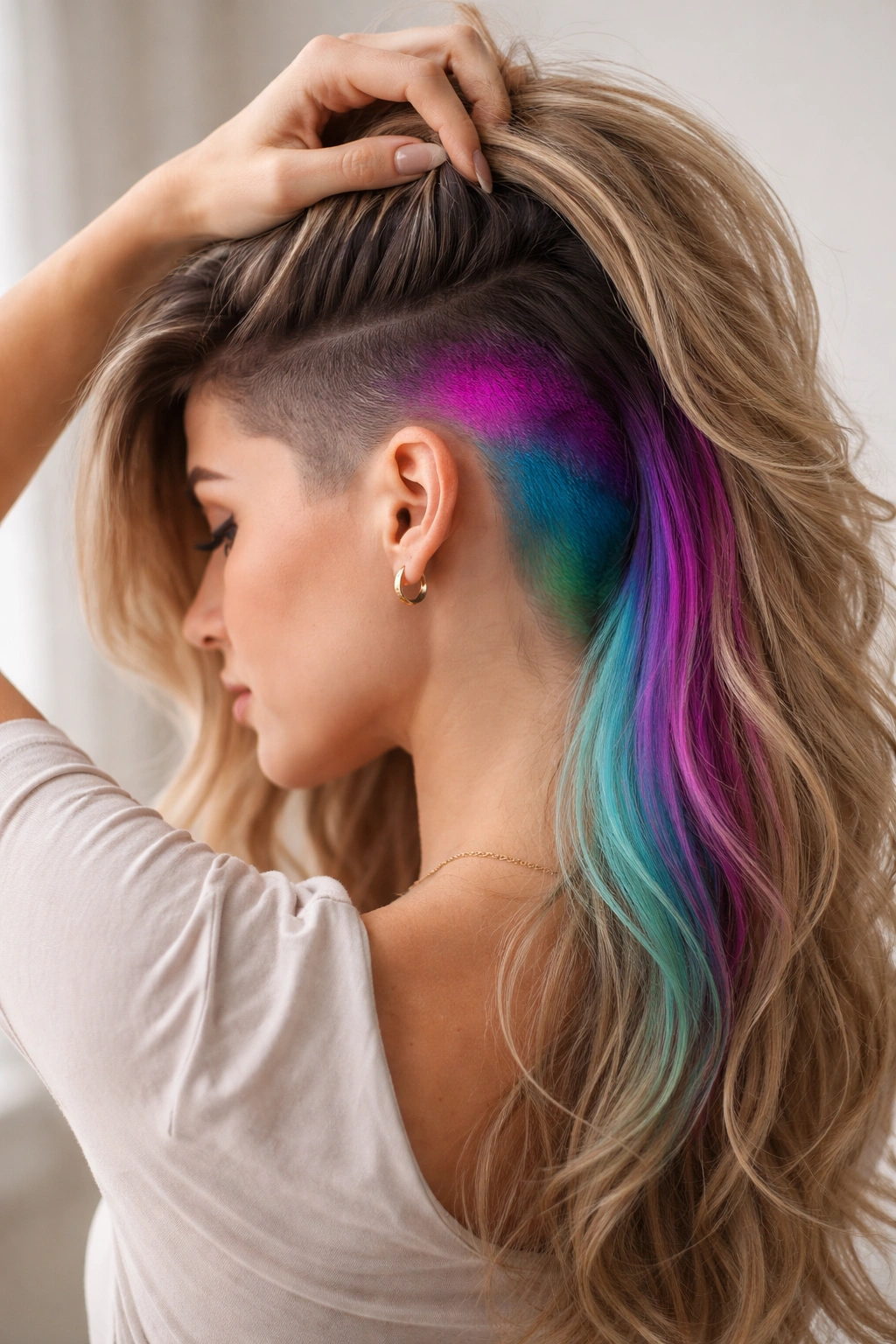 12 Undercut Hairstyles For Women Who Crave Edge 12 Side view with underlay color peeking from undercut