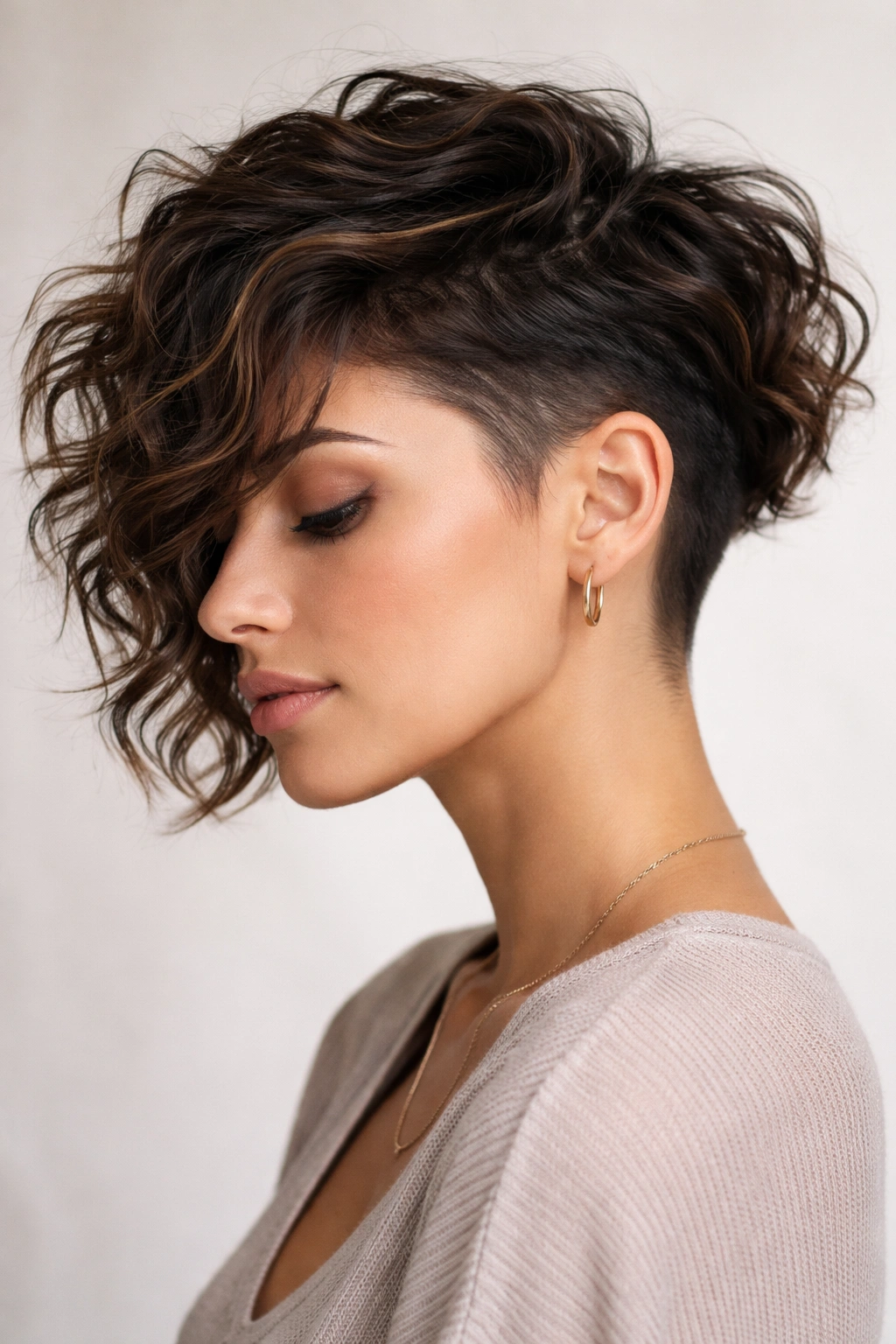 Tousled waves bob with undercut sides showing edgy asymmetry