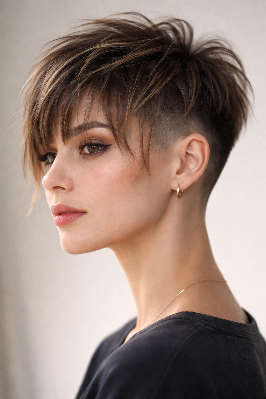 Portrait of a disconnected undercut with wispy bangs
