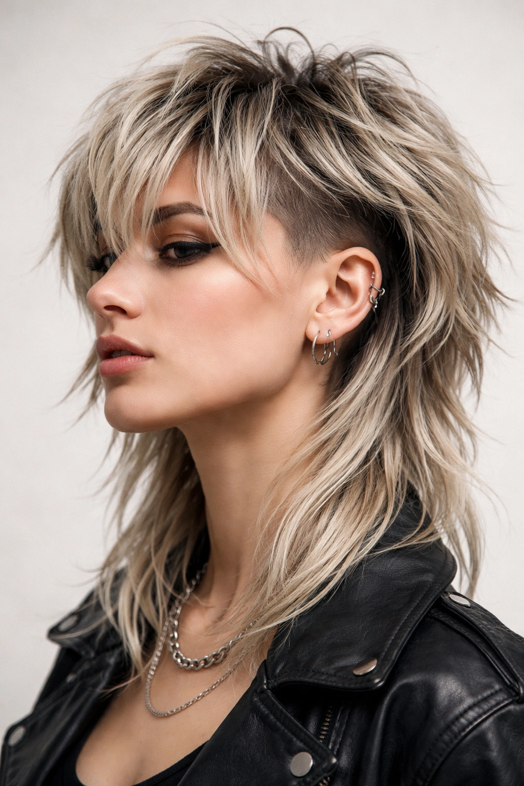 Portrait of a person with Wolf Cut and undercut showing shaved sides and textured top.