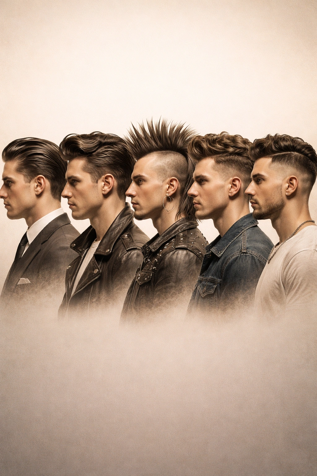 Silhouettes showing evolution of undercut hairstyles through history