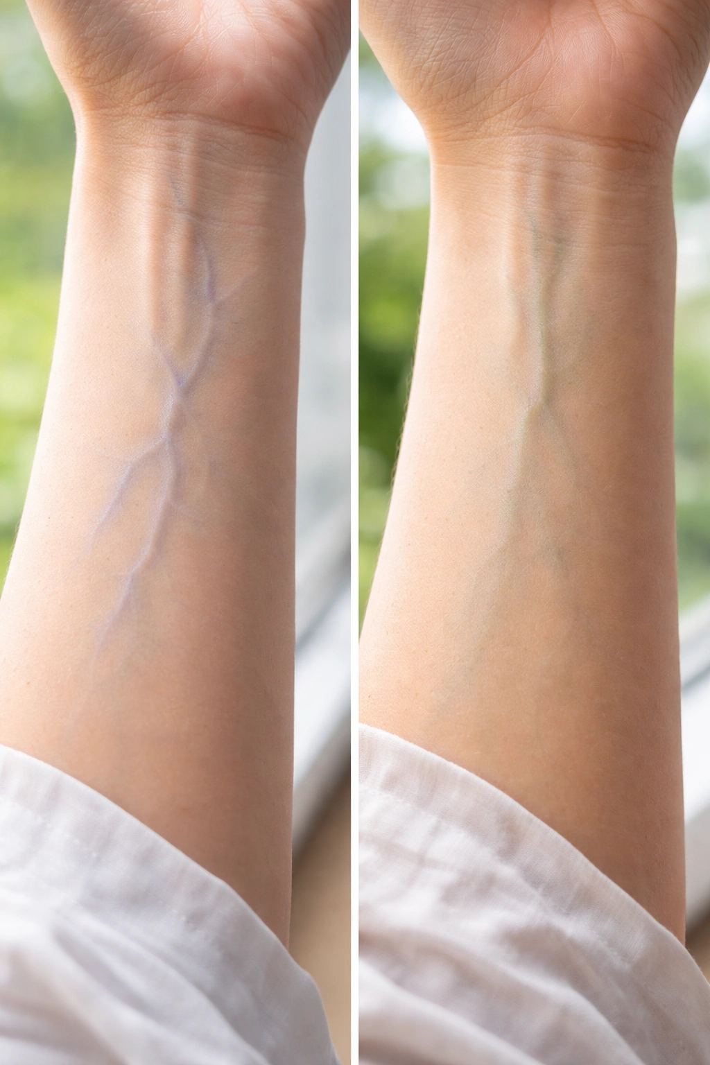 Forearm vein close-up under natural light indicating undertone through color of veins