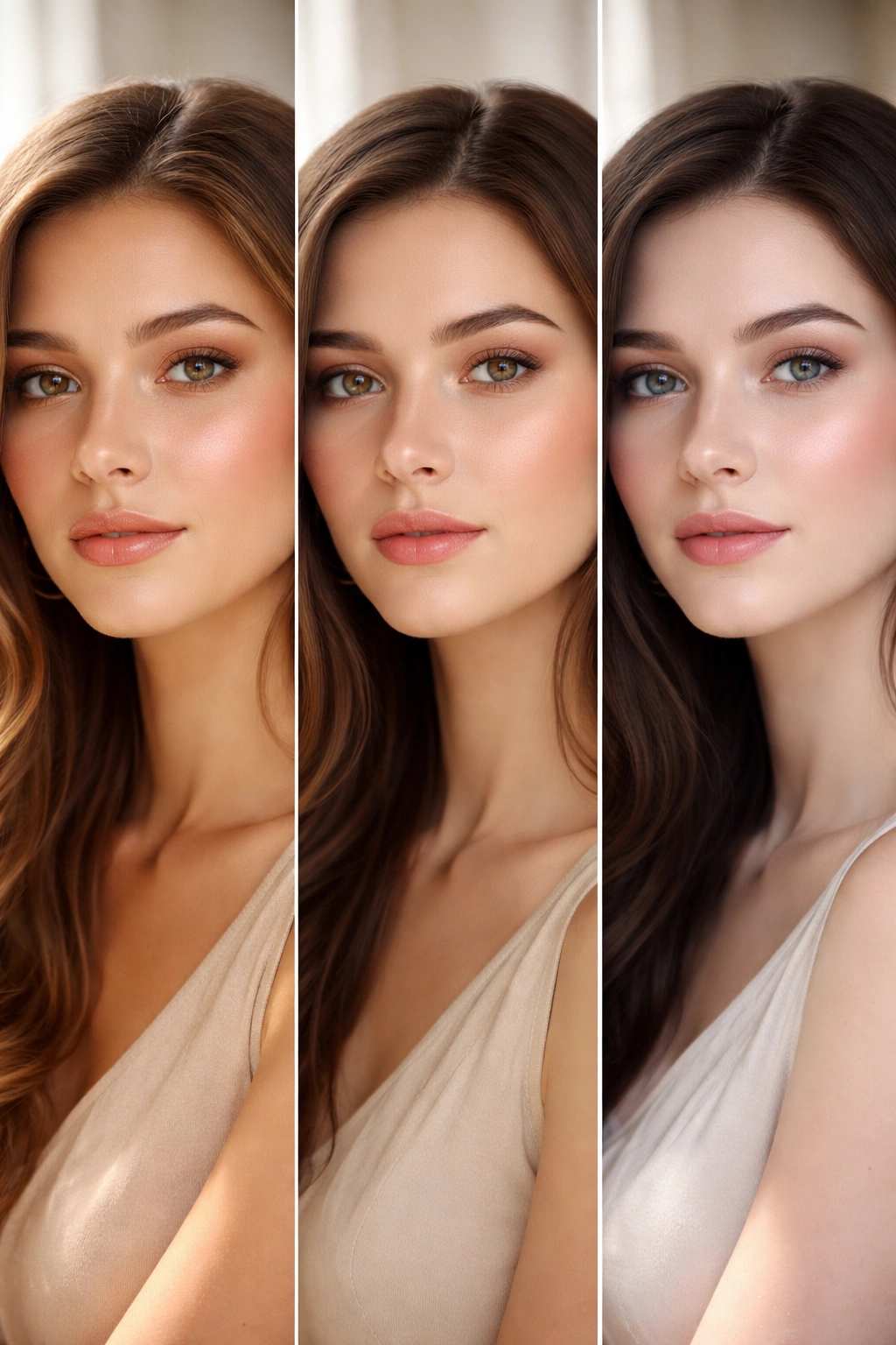 Close-up portrait showing warm, cool, and neutral skin undertones under natural light