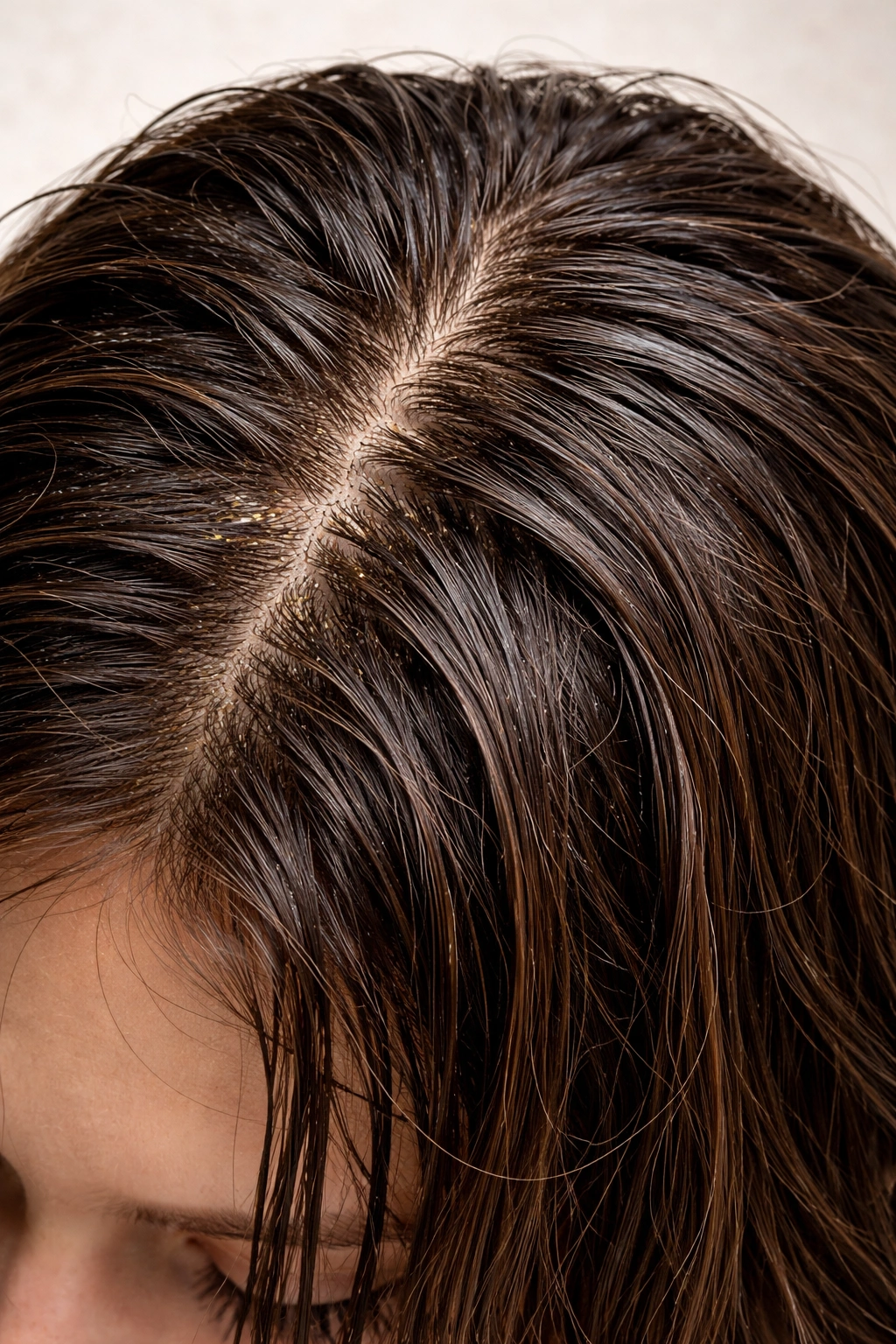 Greasy roots and oily hair indicating underwashing.