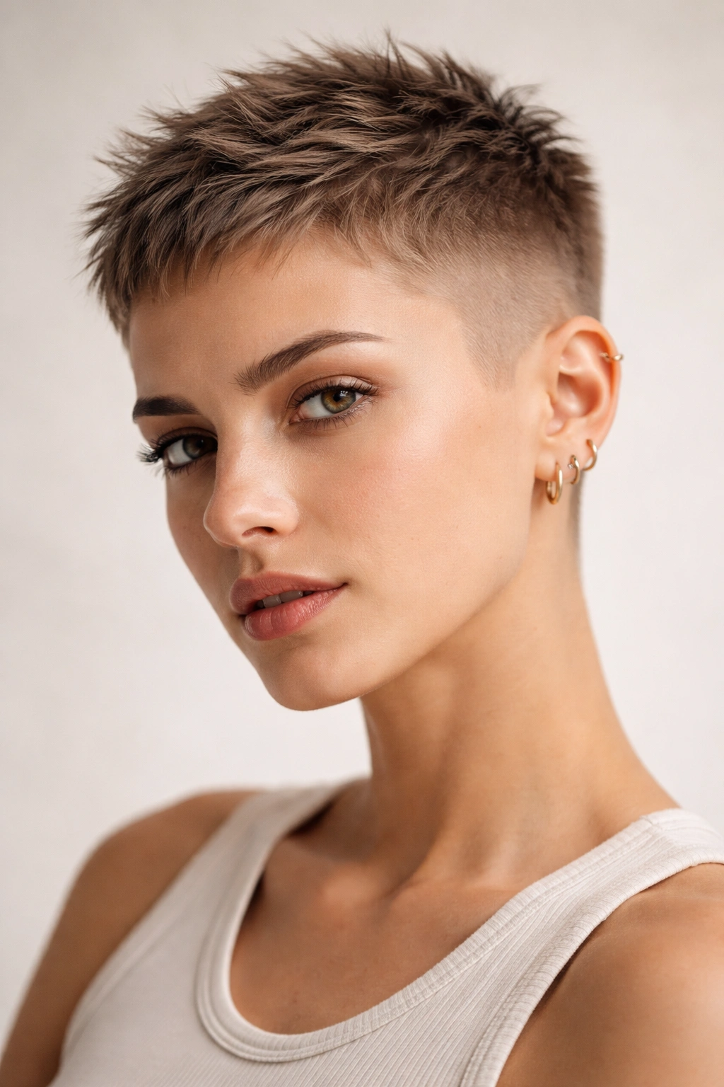 Close-up of an undone buzz cut with textured top.