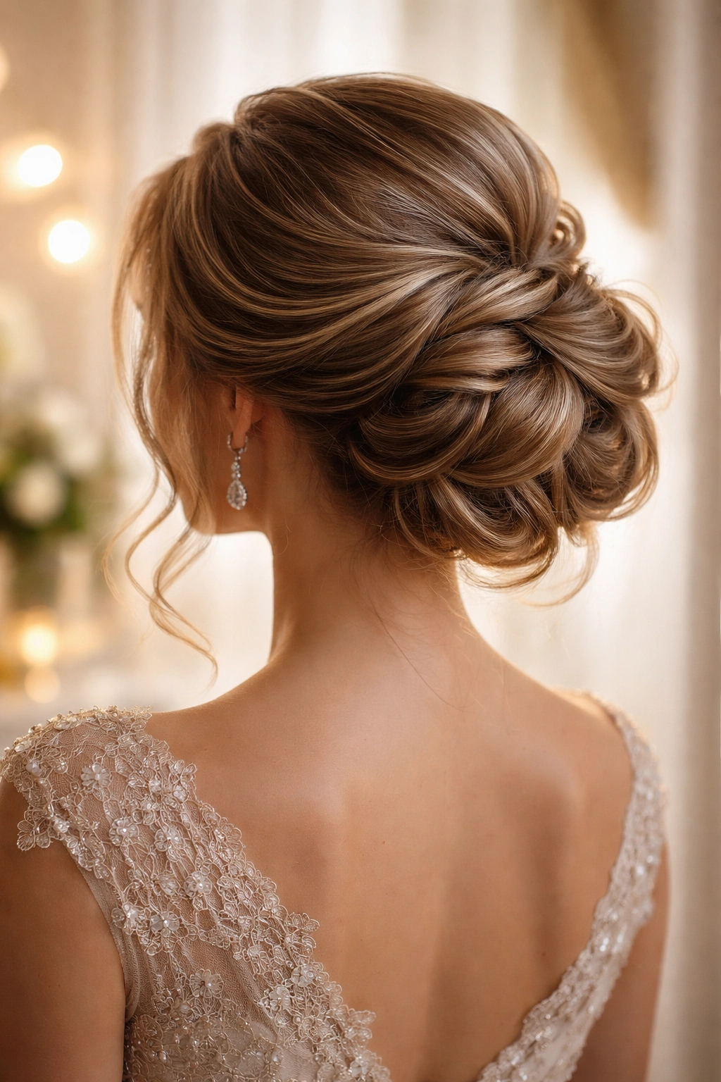 Elegant updo with voluminous texture prepared for an event