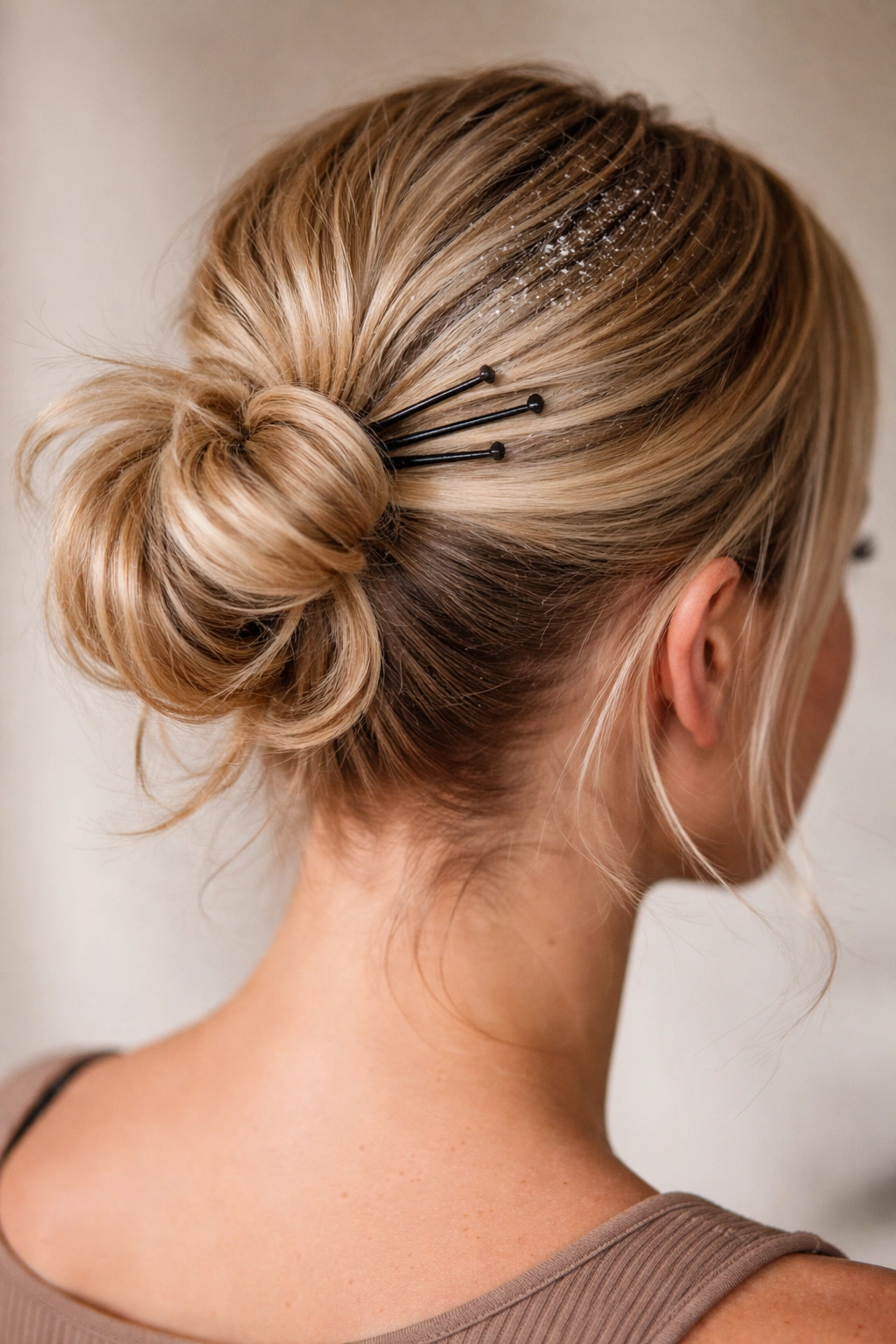 15 Easy Updos That Actually Work On Short Hair 18 Close-up of a short hairstyle showing visible pins and excess product illustrating common mistakes