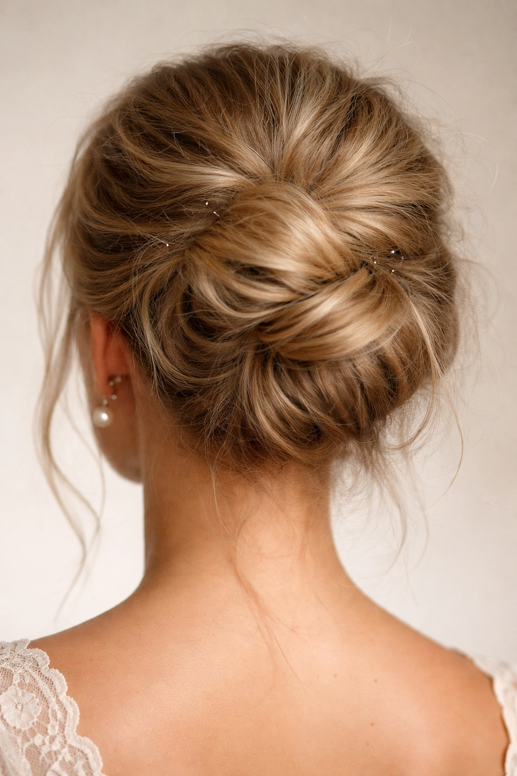 Updo with visible bumps, frizz, and exposed pins illustrating common mistakes.