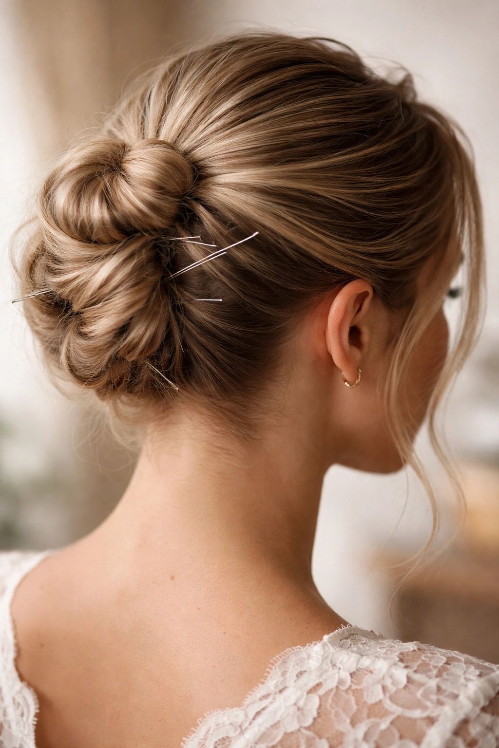 Close-up of an updo with visible tension and ridges indicating common mistakes
