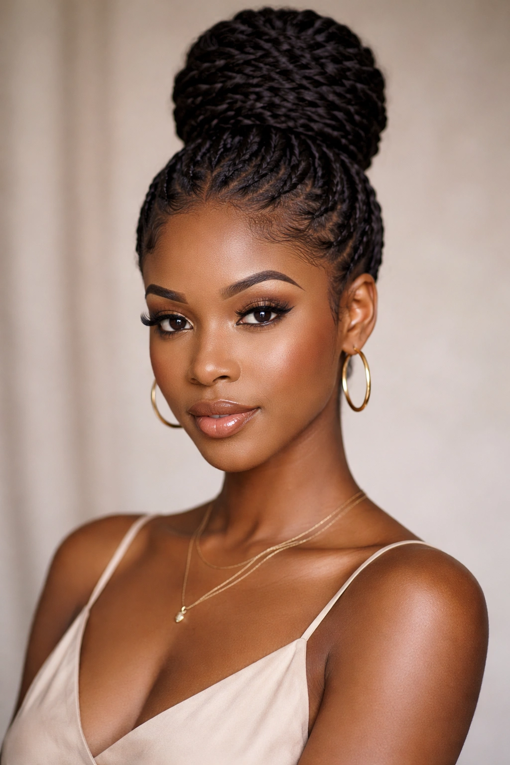 High bun protective updo on natural hair