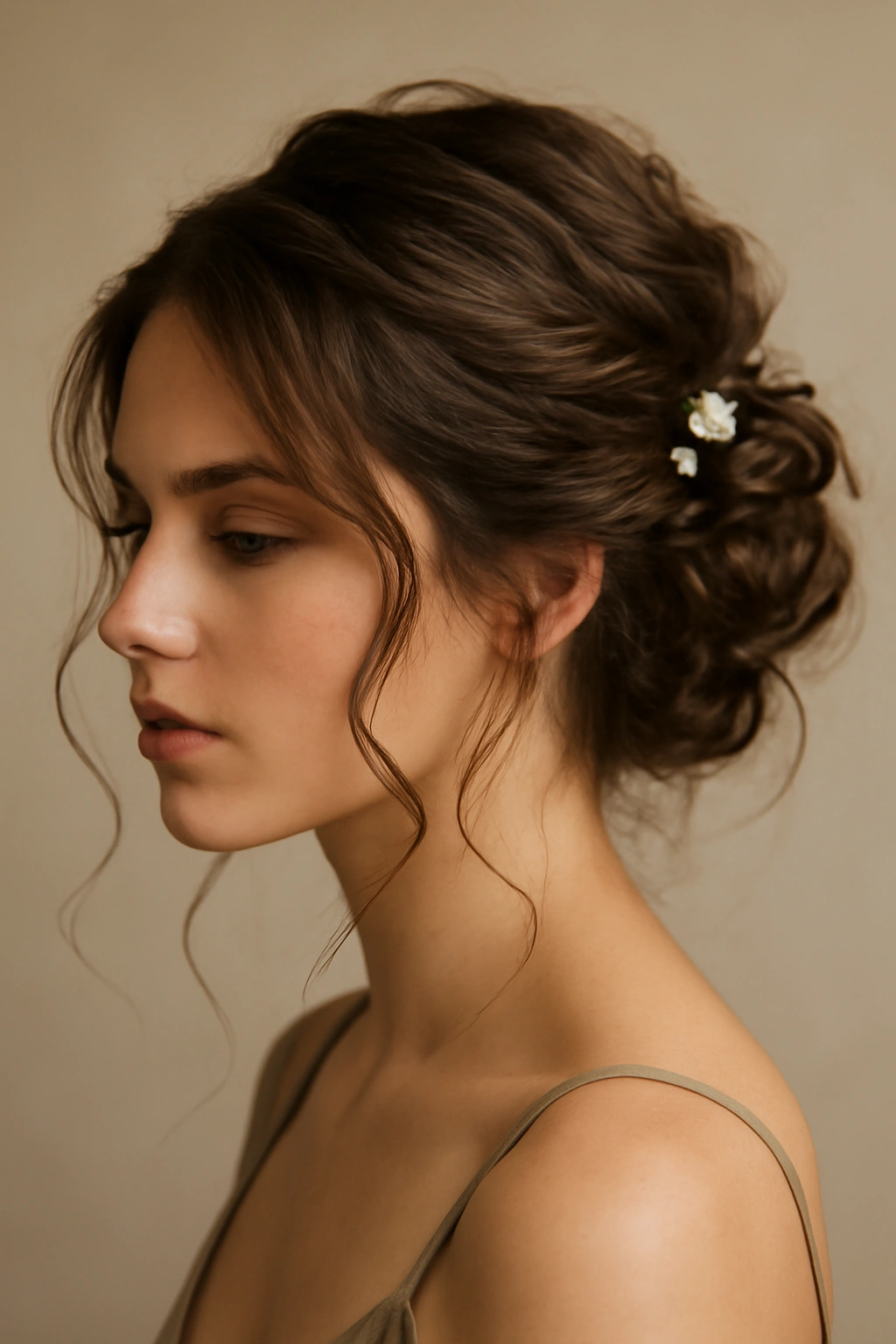 12 Adorable Homecoming Hairstyles for Medium Hair 7 Close-up of textured updo with romantic loose tendrils framing the face