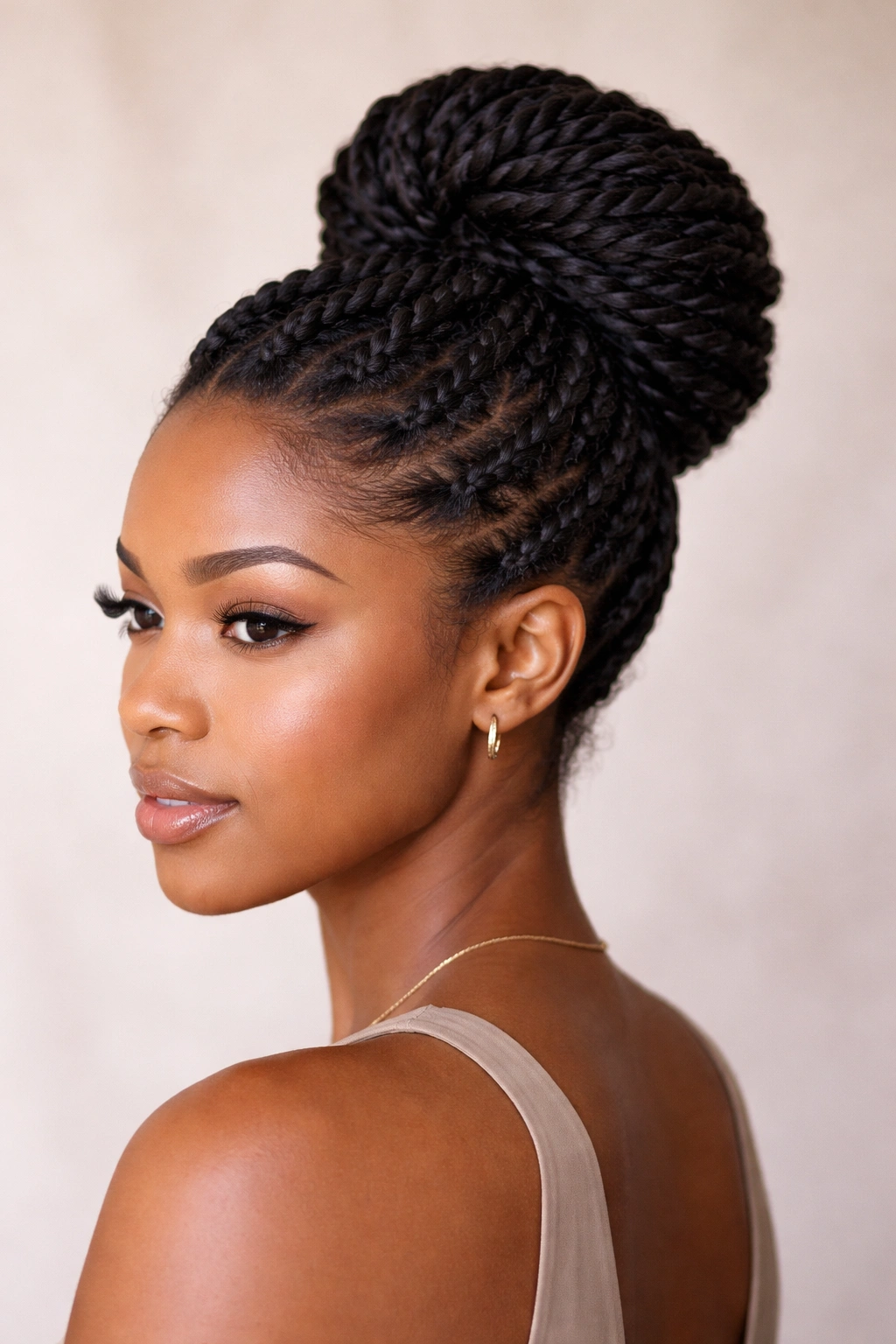 15 Short Twist Styles For Every Natural Hair Texture 10 Updo twist bun formed from twisted hair at the crown