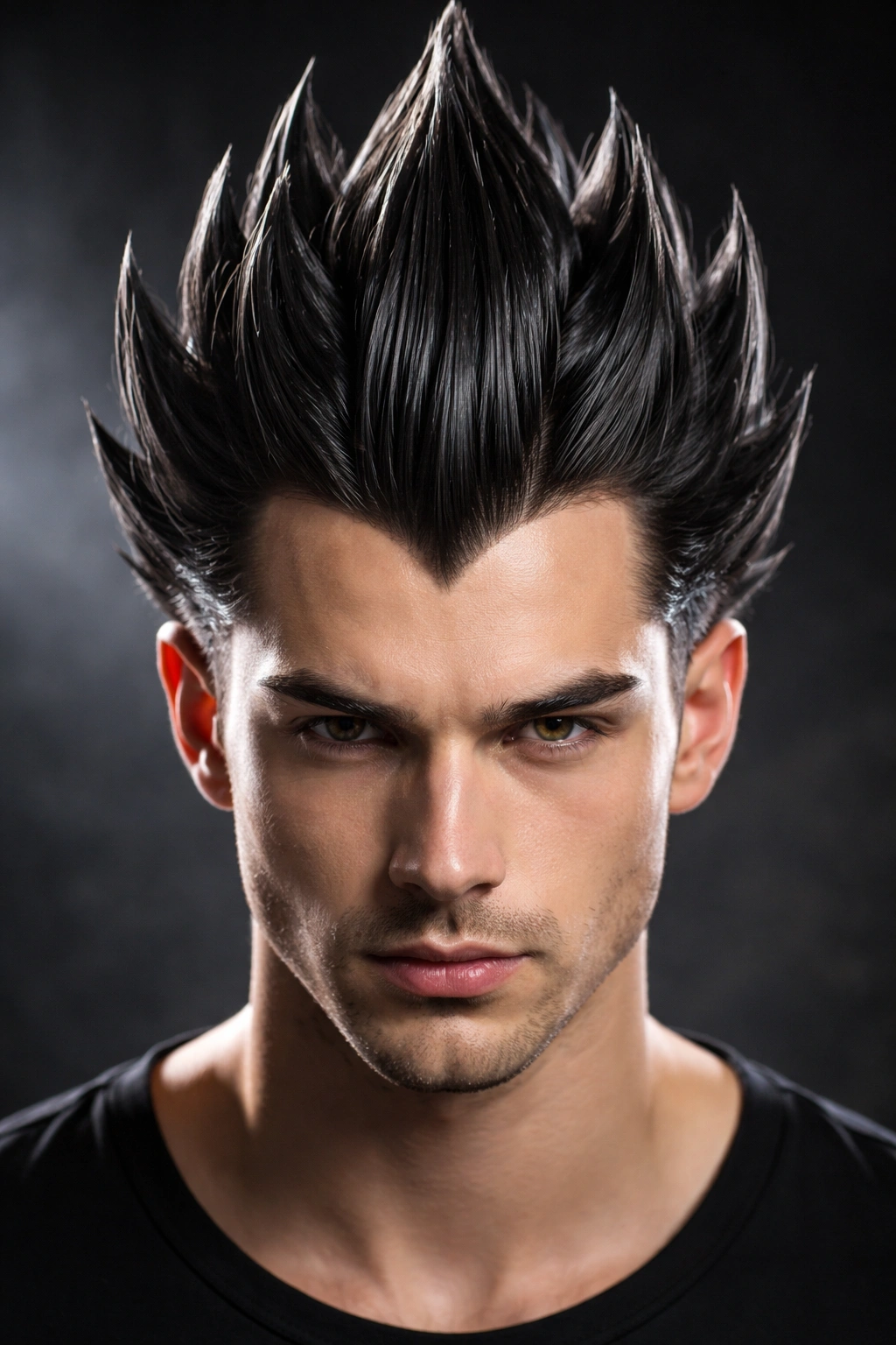 Close-up of The Vegeta Widow's Peak Spikes with sharp spikes and widow's peak