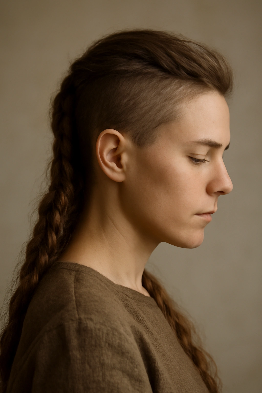 8 Viking Inspired Haircuts Women Are Trying Right Now 9 Profile of a person with Viking-inspired braid, contemplative final thoughts