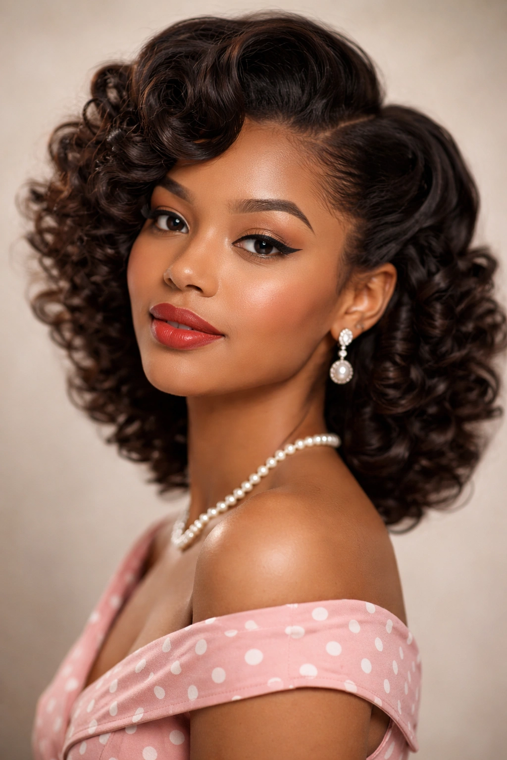 Curly hair styled in vintage curls