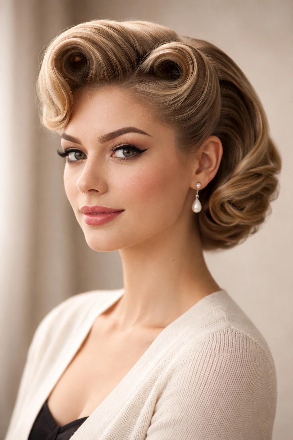 Short vintage-inspired cut with density for victory rolls and pin curls