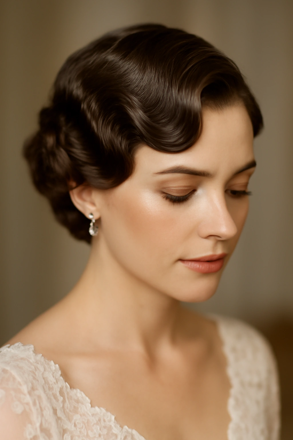 15 Wedding Hairstyles That Suit Short-Haired Brides 12 Short hair with vintage finger waves on bride