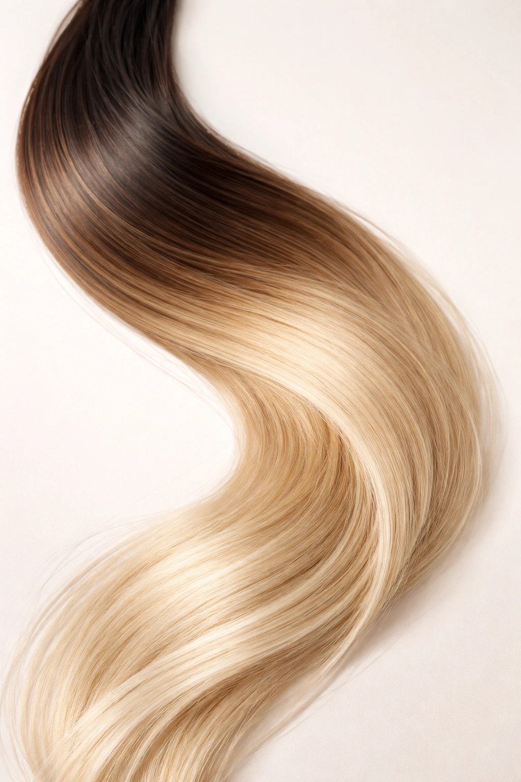 Virgin hair with color gradient from root to platinum end demonstrates versatility