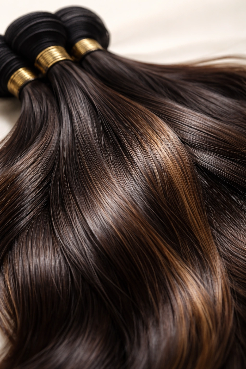 Close-up of virgin hair showing color variation, natural texture, and shine