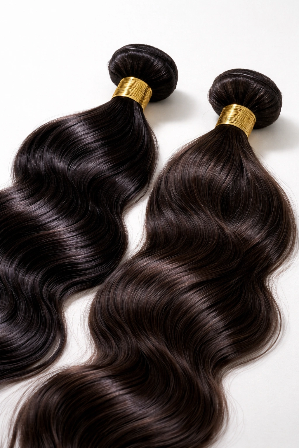 Two virgin hair bundles side by side showing value differences
