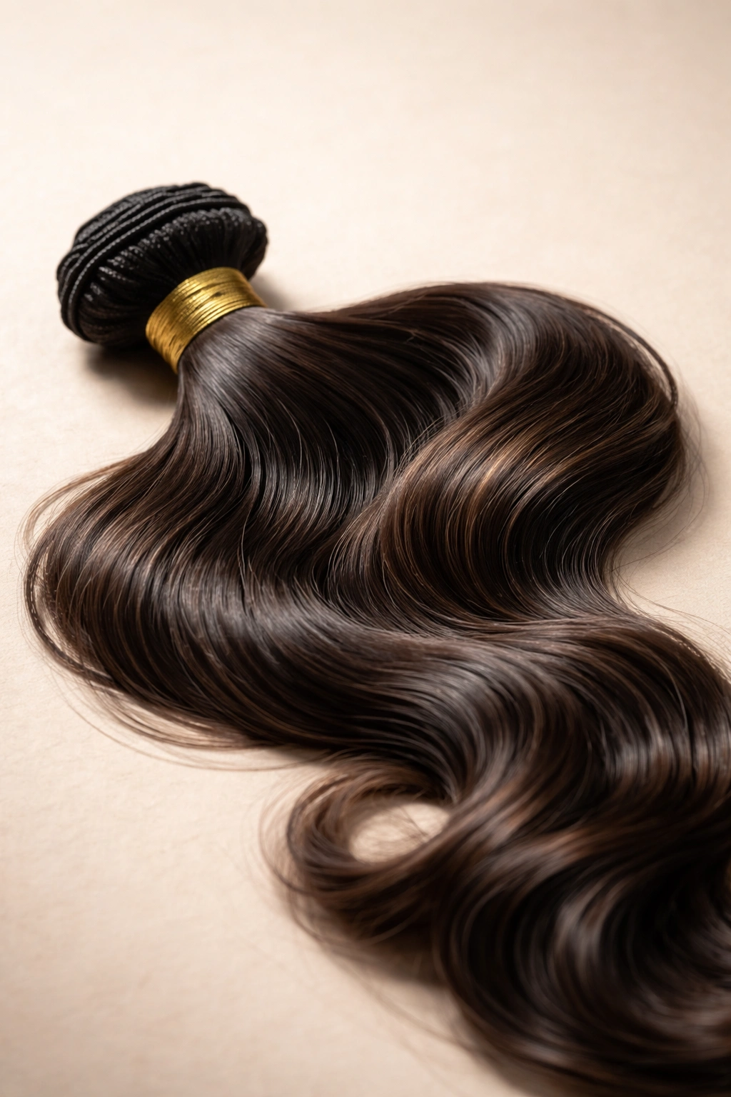 Close-up of virgin human hair weave bundle showing natural shine and texture