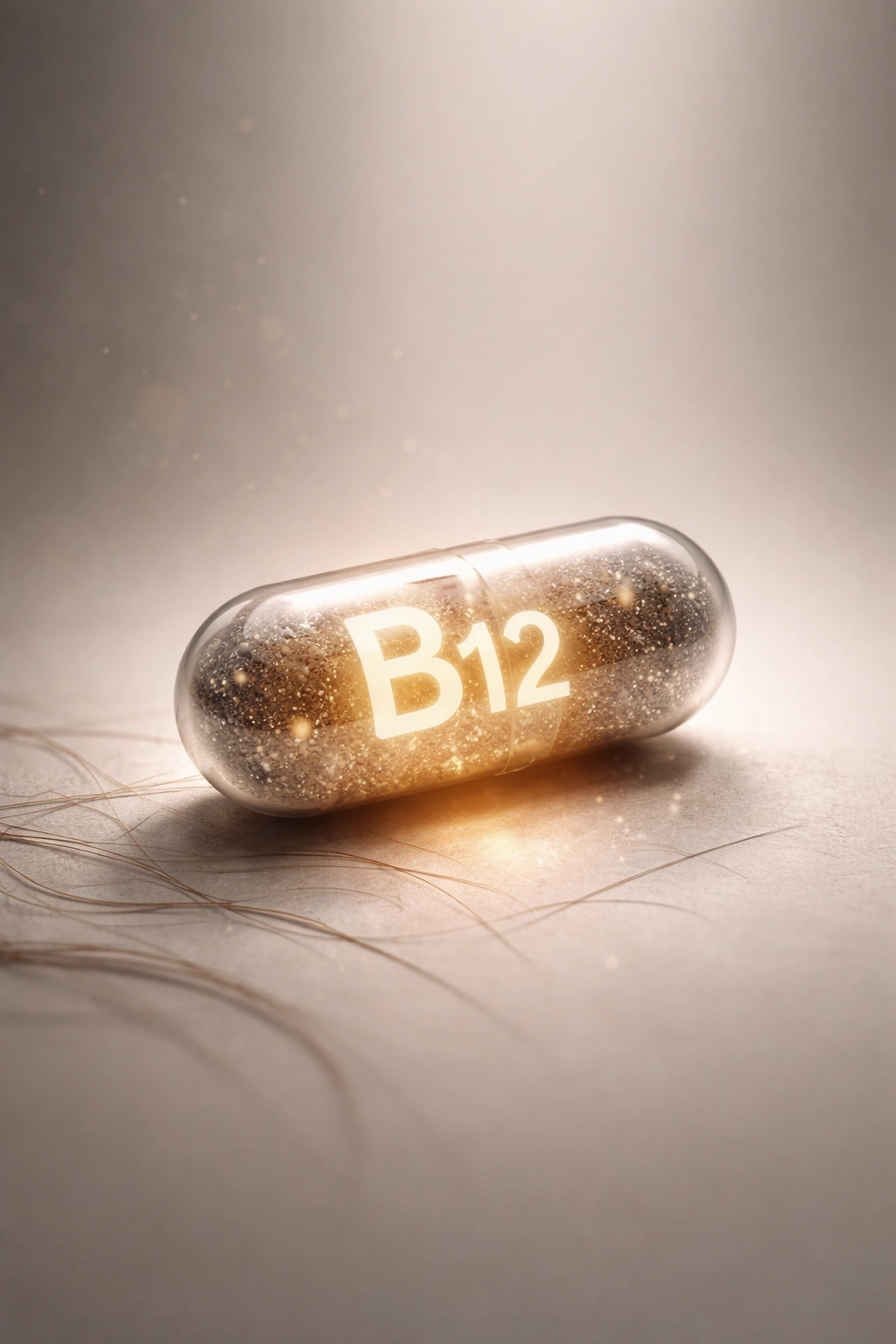 Dimly lit B12 molecule representing deficiency signs.