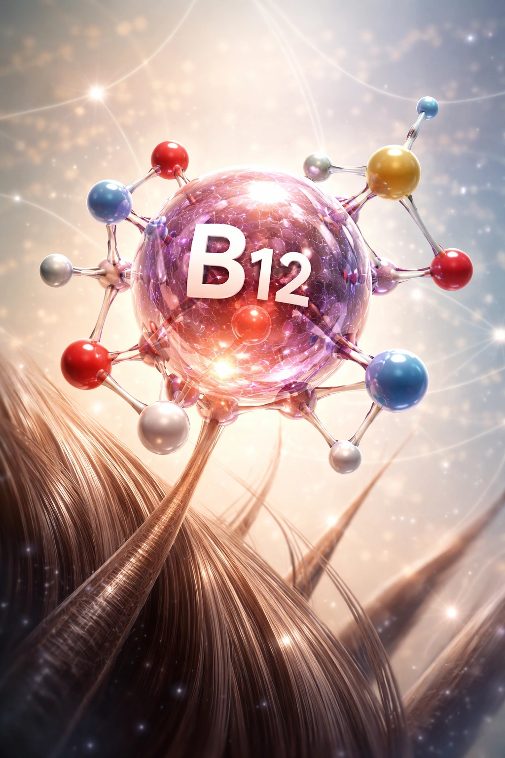 Abstract B12 molecule with network background hinting at metabolic pathways.