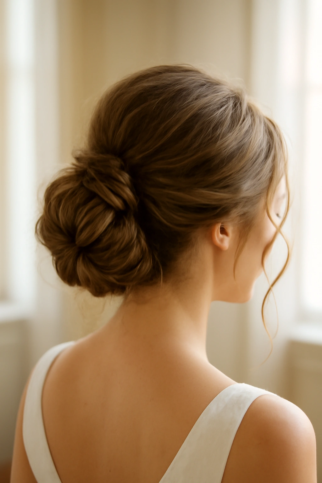How to Create the Perfect Low Bun for Your Wedding 9 Voluminous bun with teased outer surface and soft strands