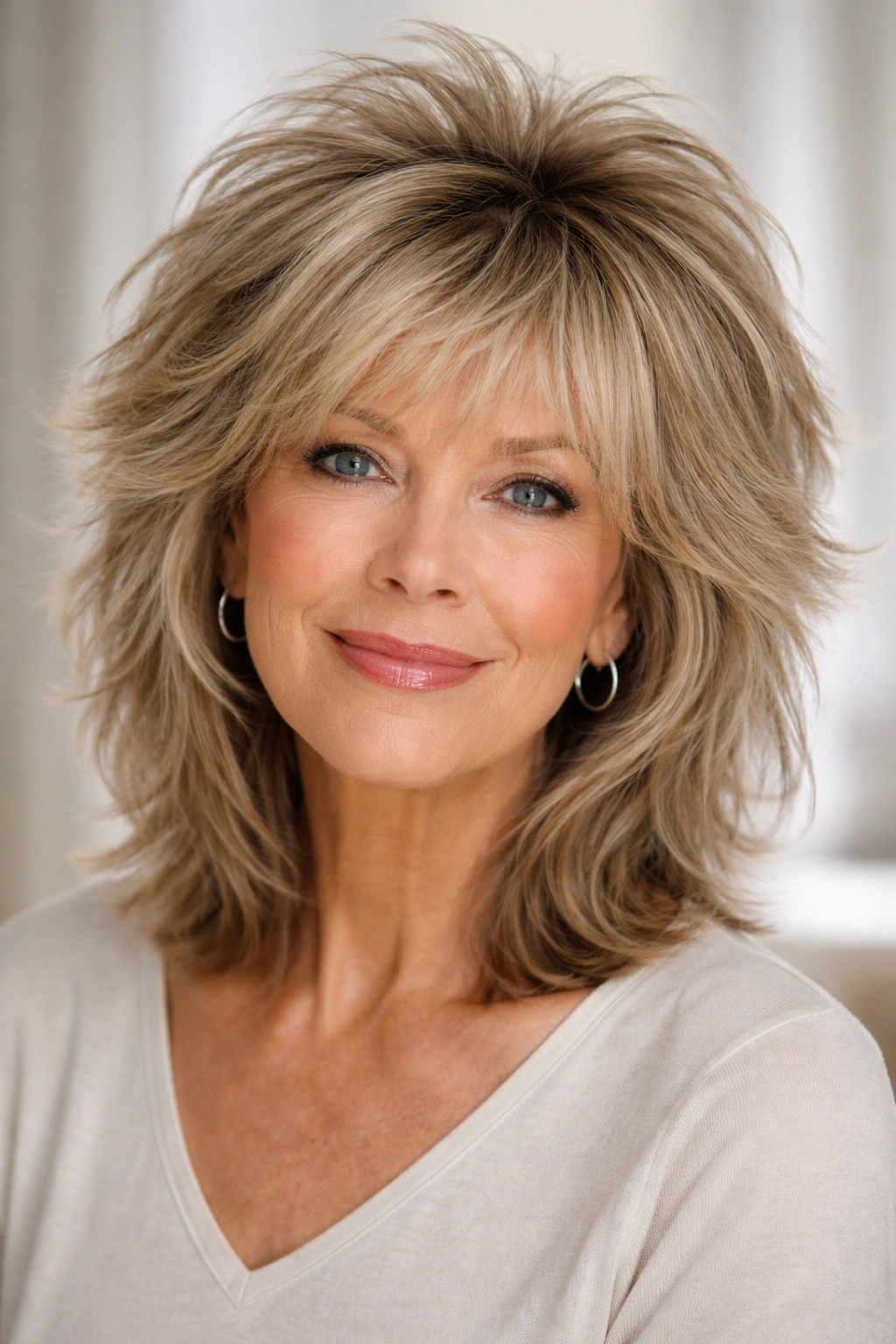 Mature woman with volume-focused shag and crown lift