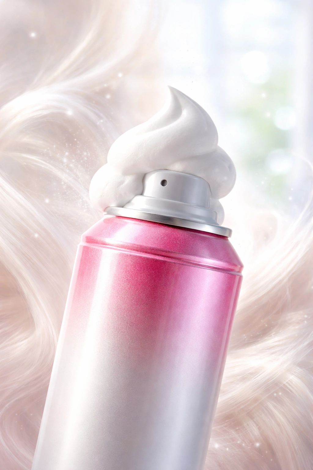 Mousse bottle highlighting volume and lift effect
