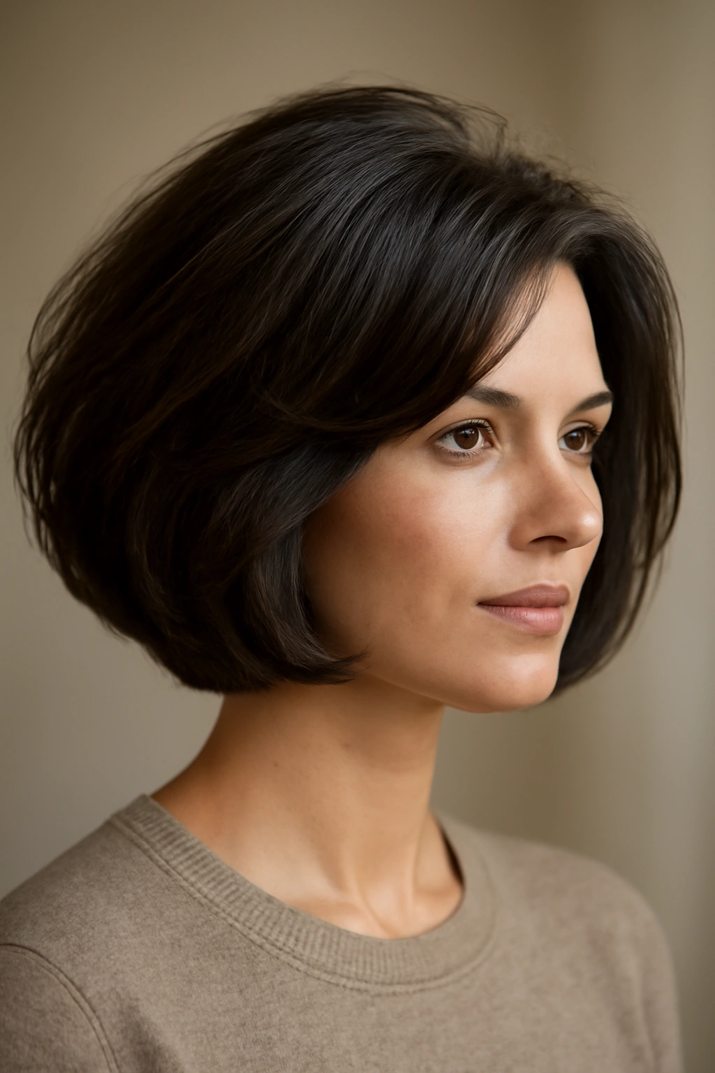 20 Short Bob Hairstyles You Can Style in Minutes 15 Three-quarter view of a voluminous bob with crown lift and layered ends
