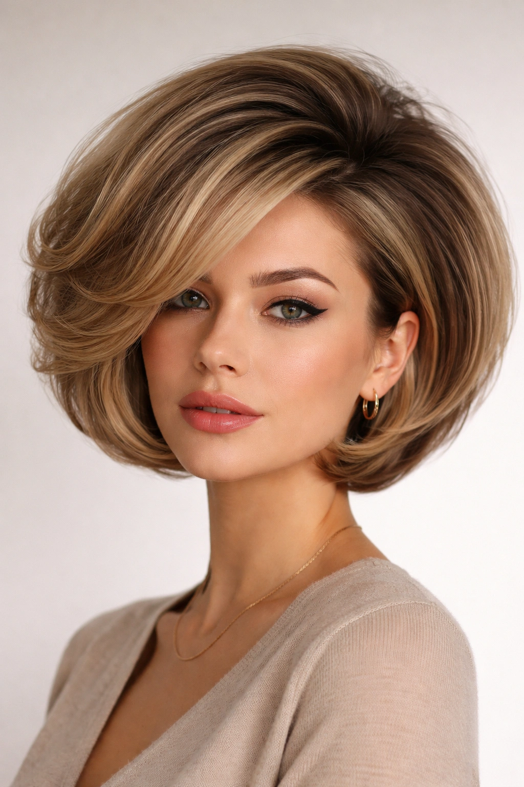 15 Stacked Bob Cuts For Thick And Fine Hair 8 Close-up of a voluminous bubble bob with dramatic crown volume