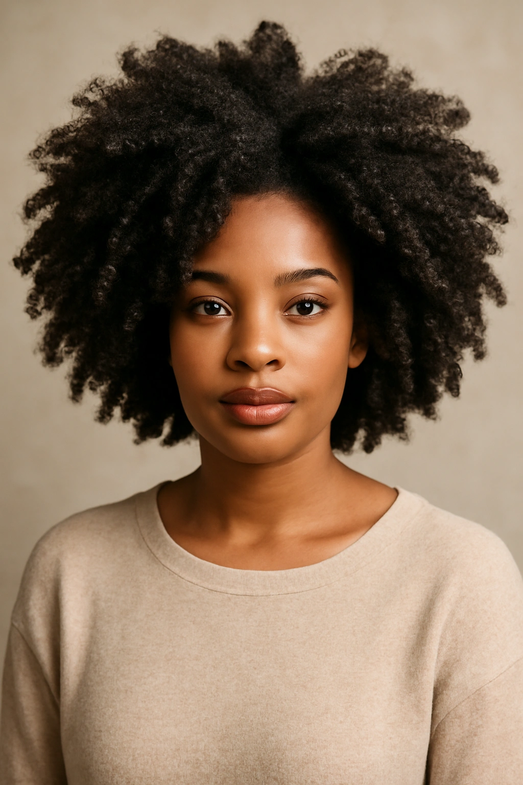 Portrait of voluminous coil-out curls with dramatic height