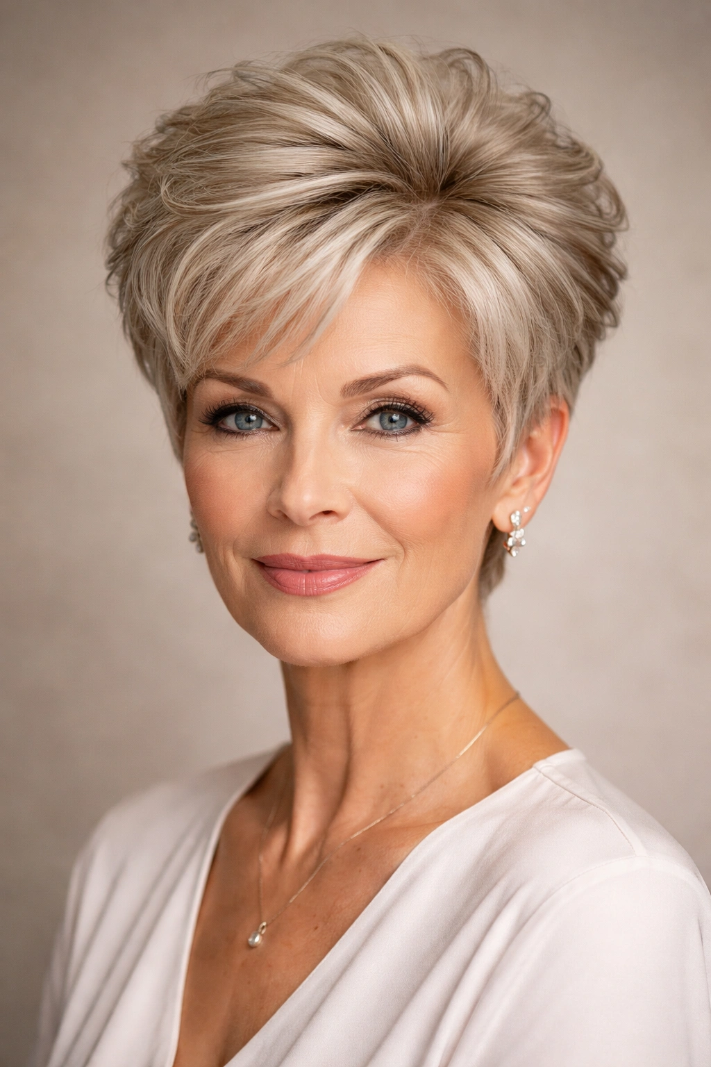 Close-up of voluminous crop with crown lift and tapered sides