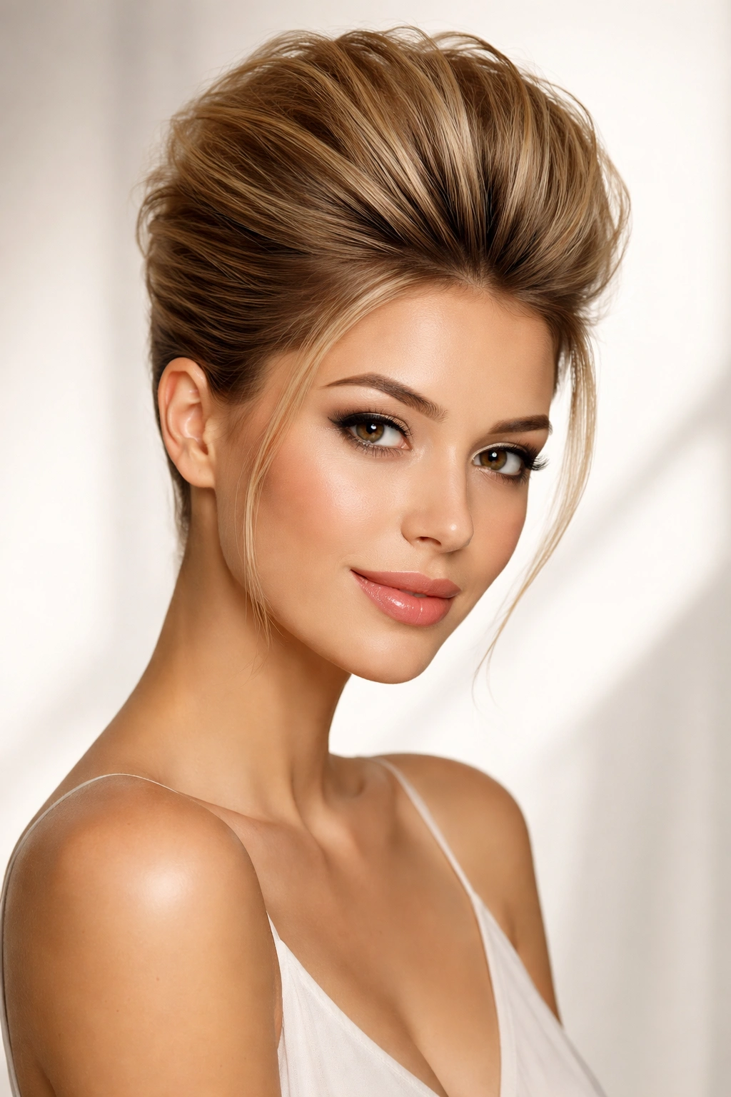 Portrait highlighting voluminous crown with sleek sides