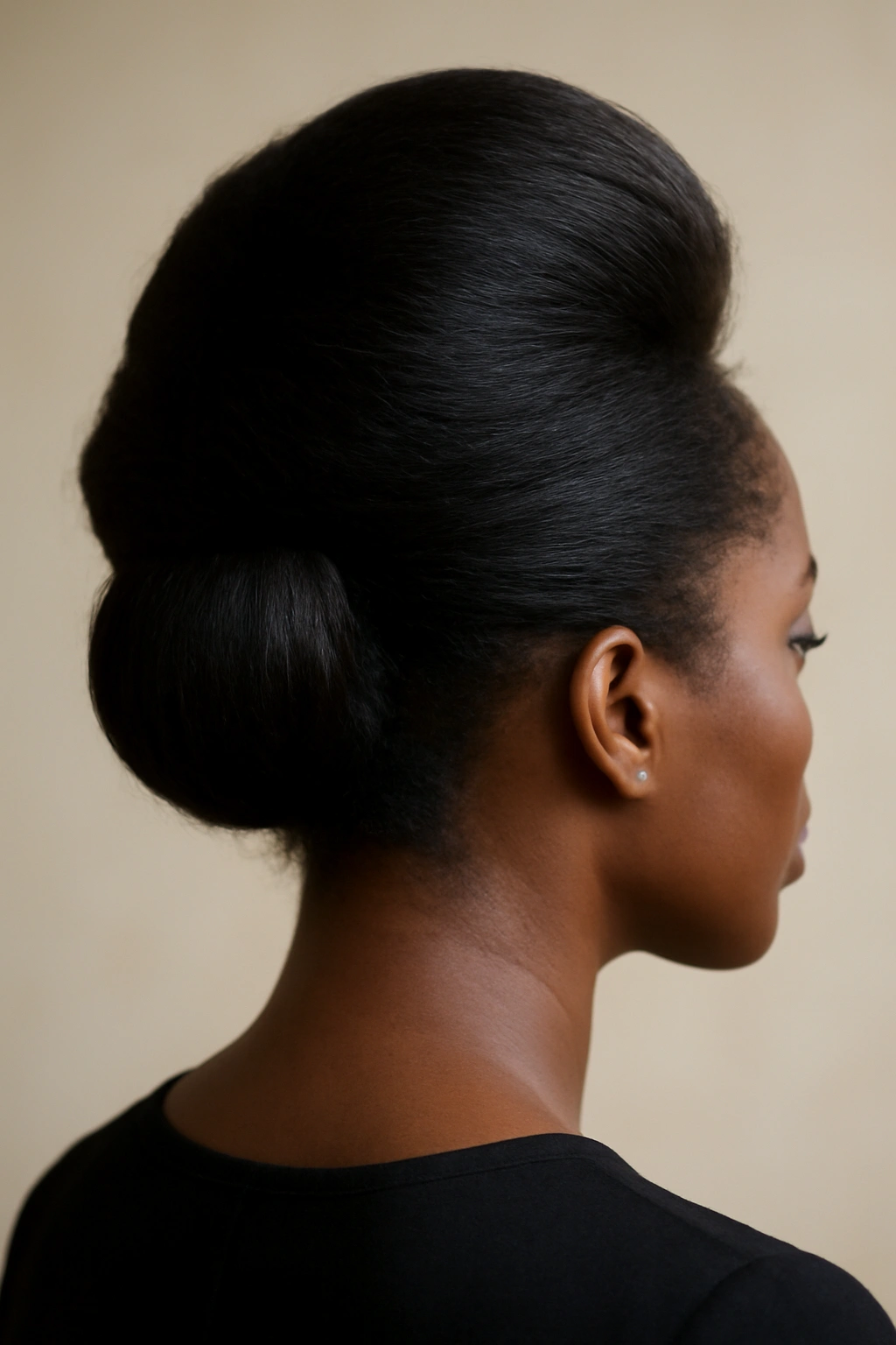 12 Elegant French Roll Updos Every Black Woman Needs 2 Back view of a voluminous crown French roll showing crown height and rounded silhouette