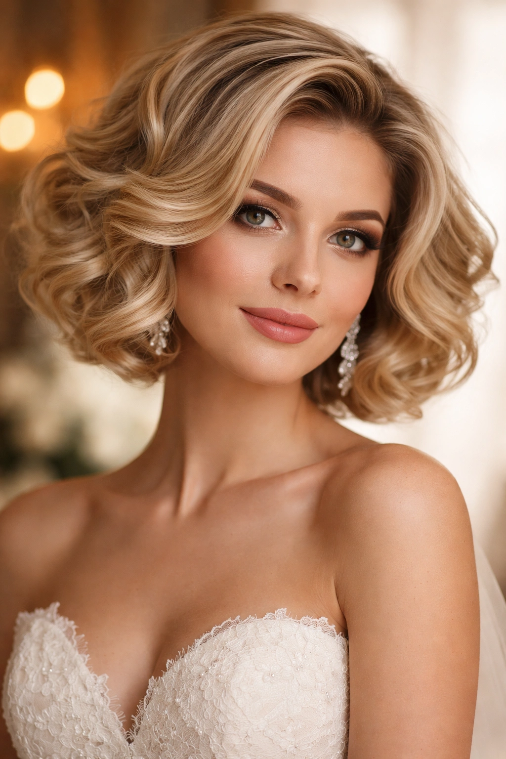 Voluminous curled bob with Old Hollywood waves