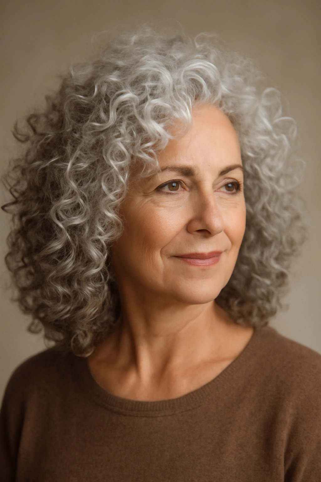 15 Youthful Hairstyles For Women Over 60 8 Close-up of an older woman with voluminous curly hair showing natural texture and lift