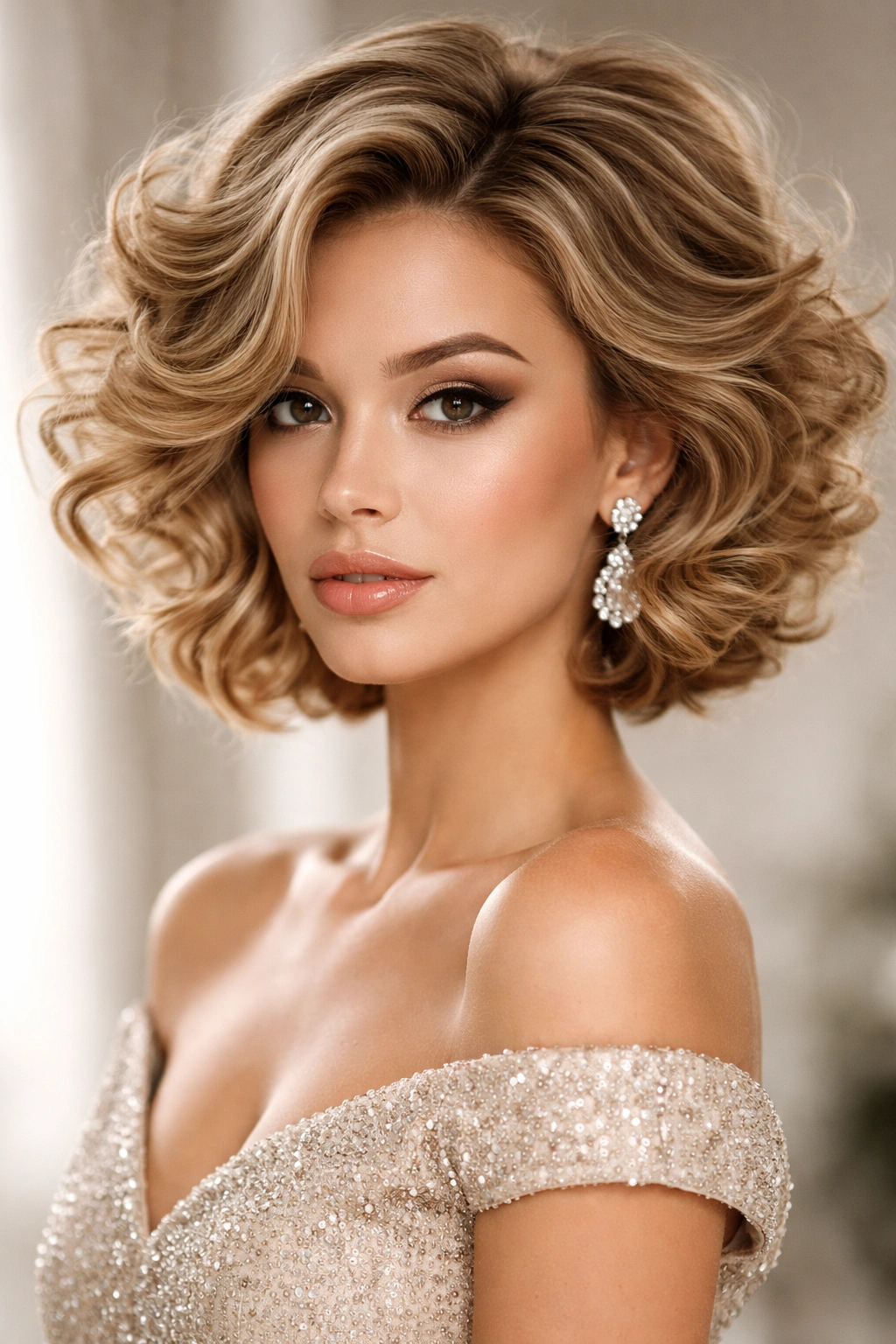 Voluminous curls on short hair with strong texture and bounce