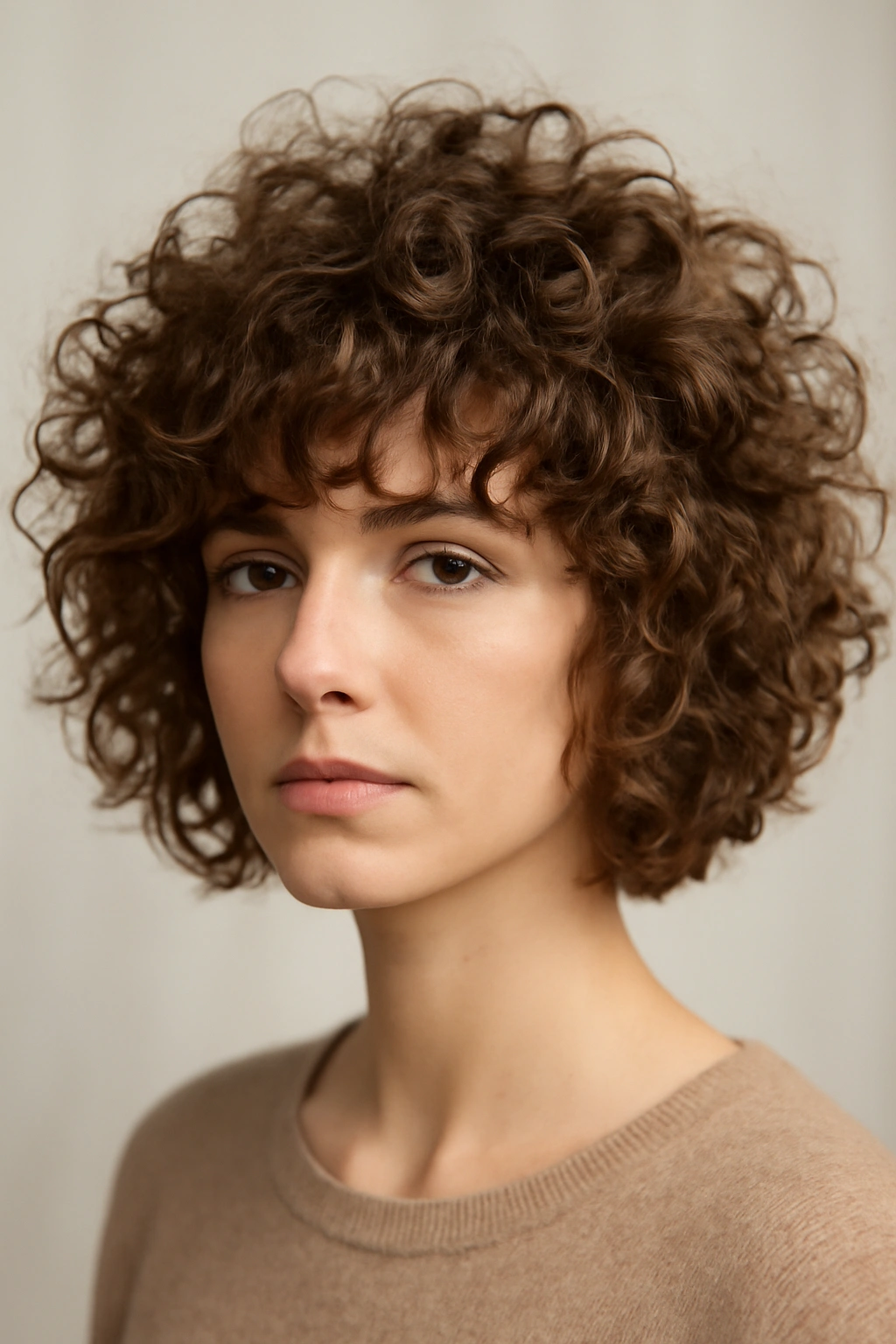 Voluminous curly bob for fine hair with crown layers and textured edges