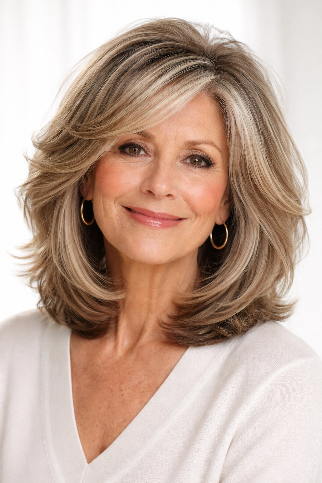 Head-and-shoulders portrait of a voluminous lob with subtle highlights