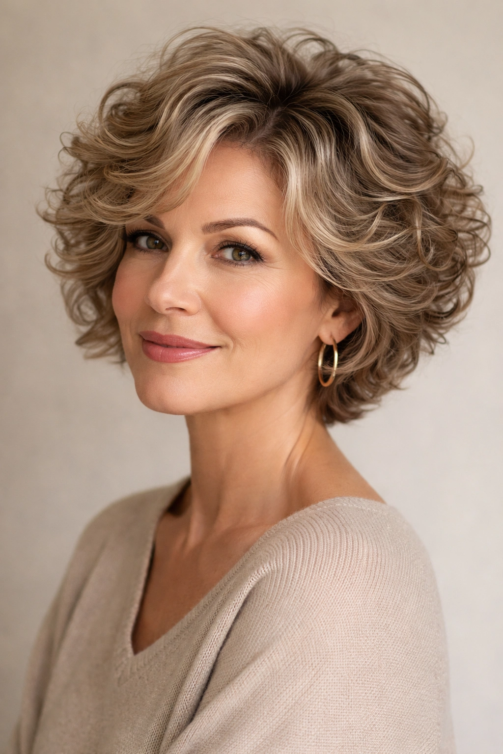 18 Short Hairstyles For Round Faces Over 40 12 Portrait of a person with voluminous perm waves and short cut