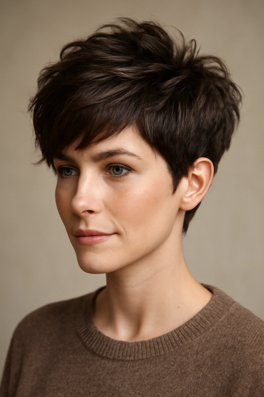 15 Short Pixie Cuts That Glow Up Your Look After 30 14 Portrait of a voluminous textured pixie with lift in the crown
