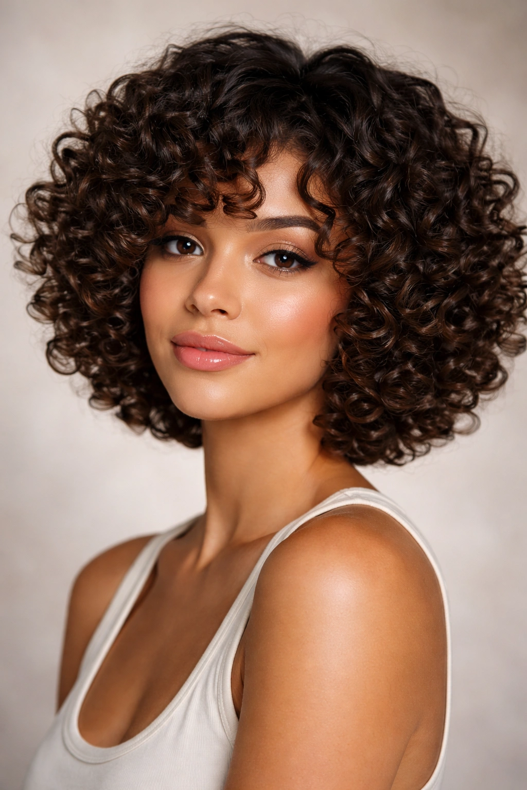 Voluminous ringlet bob with tight spiral curls and full body