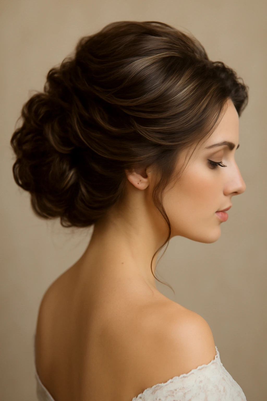 12 Dreamy Wavy Wedding Hairstyles for Every Length 7 Close-up of bridal voluminous waves styled into a full updo with textured waves