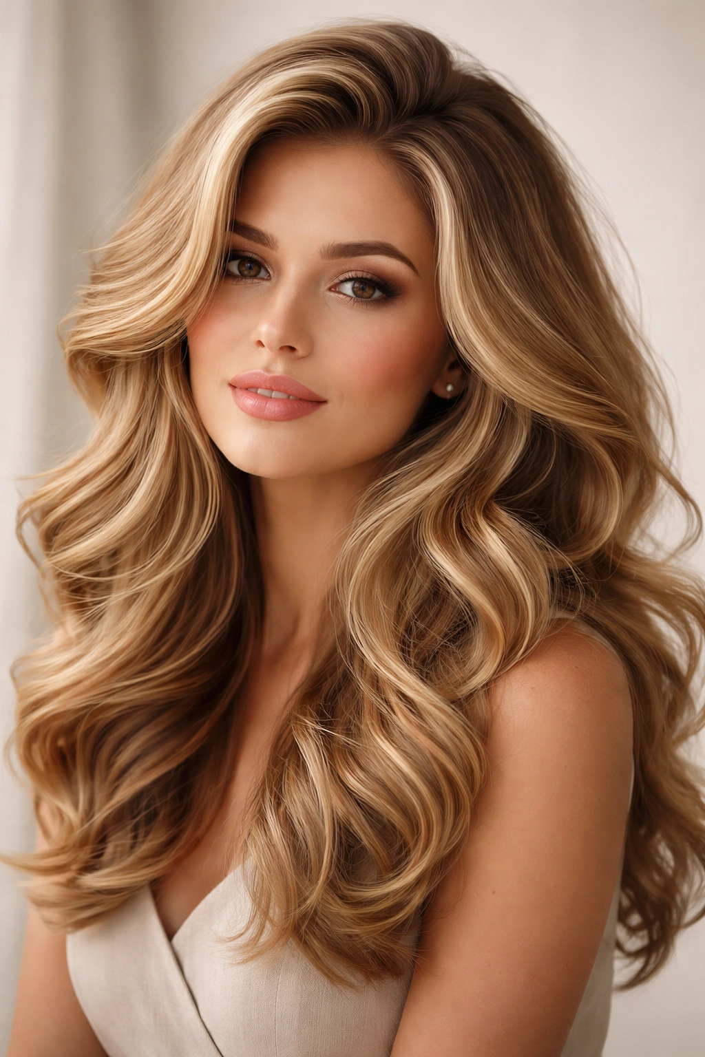 15 Hairstyles For Round Faces You Ll Want To Copy 8 Portrait of a model with voluminous waves and crown volume for a flattering round-face look