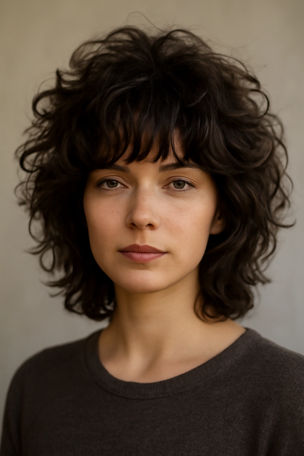 20 Short Shag Haircuts for Easy, Effortless Mornings 15 Portrait of someone with voluminous wavy shag and lifted crown.