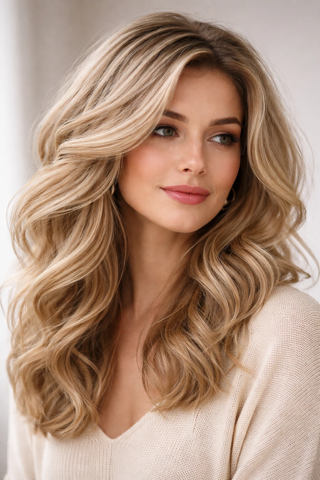 Loose voluminous waves creating movement on thinning hair.